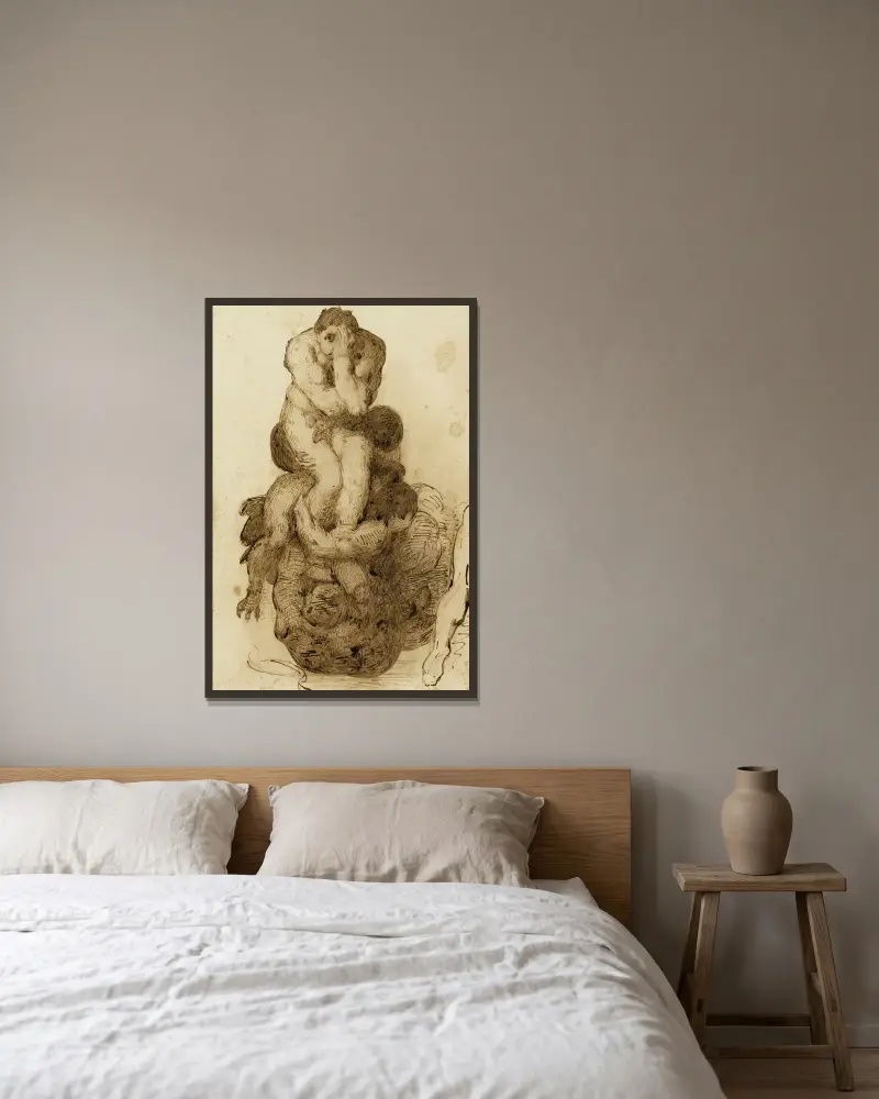 Studie av en fördömd från Yttersta domen i Sixtinska kapellet i Rom, efter Michelangelo av Léon Bonnat inramad på en vägg
