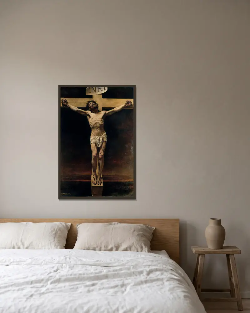 Le Christ en croix av Léon Bonnat inramad på en vägg