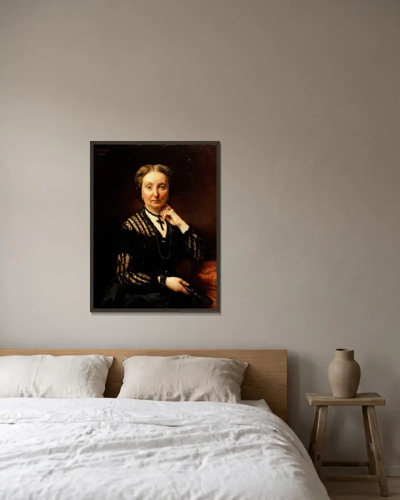 Portrait de femme av Léon Bonnat inramad på en vägg