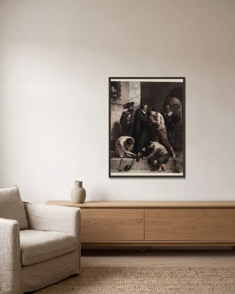 Der heilige Vinzenz von Paul kauft Galeerensklaven frei von Léon Bonnat gerahmt an einer Wand