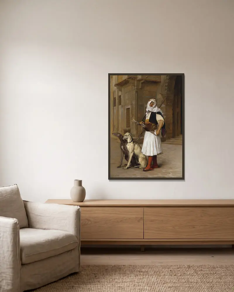 Arnaut se dvěma whippety, Jean-Léon Gérôme v rámu na stěně