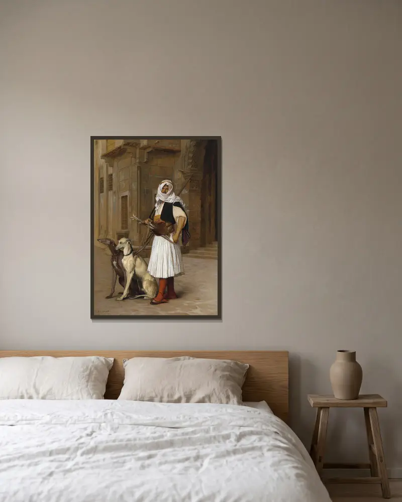 Arnaut se dvěma whippety, Jean-Léon Gérôme v rámu na stěně