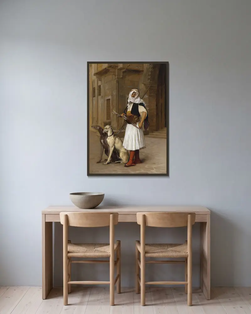 Arnaut se dvěma whippety, Jean-Léon Gérôme v rámu na stěně