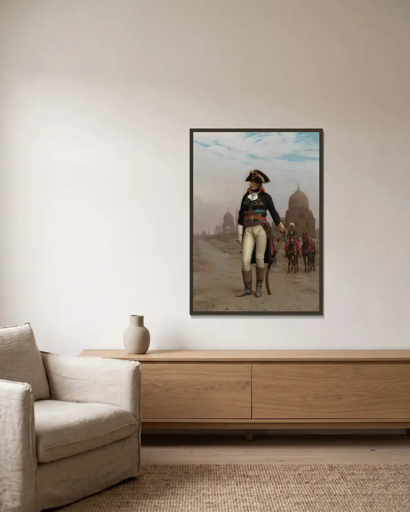 Napoleon in Ägypten von Jean-Léon Gérôme gerahmt an einer Wand