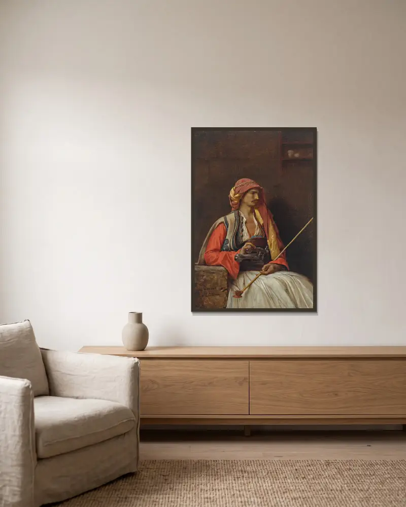 Seated Arnaut av Jean-Léon Gérôme inramad på en vägg