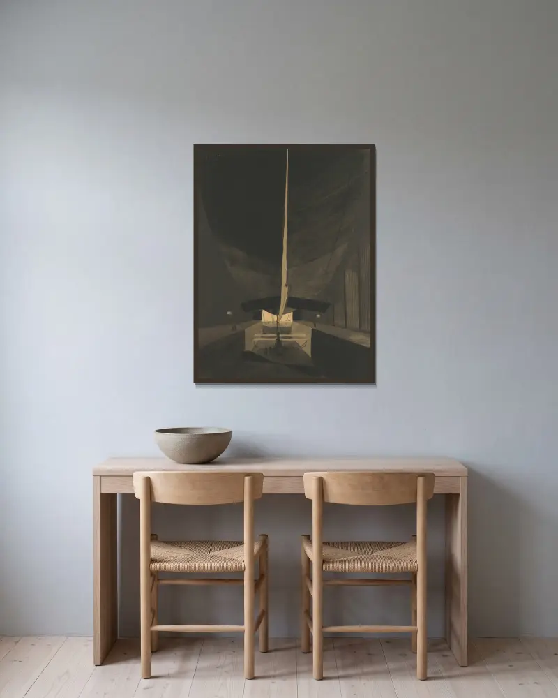 Luftskeppet Belgique II i sin hangar av Léon Spilliaert inramad på en vägg