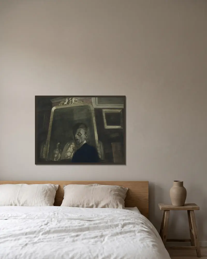 Selbstporträt vor dem Spiegel von Léon Spilliaert gerahmt an einer Wand
