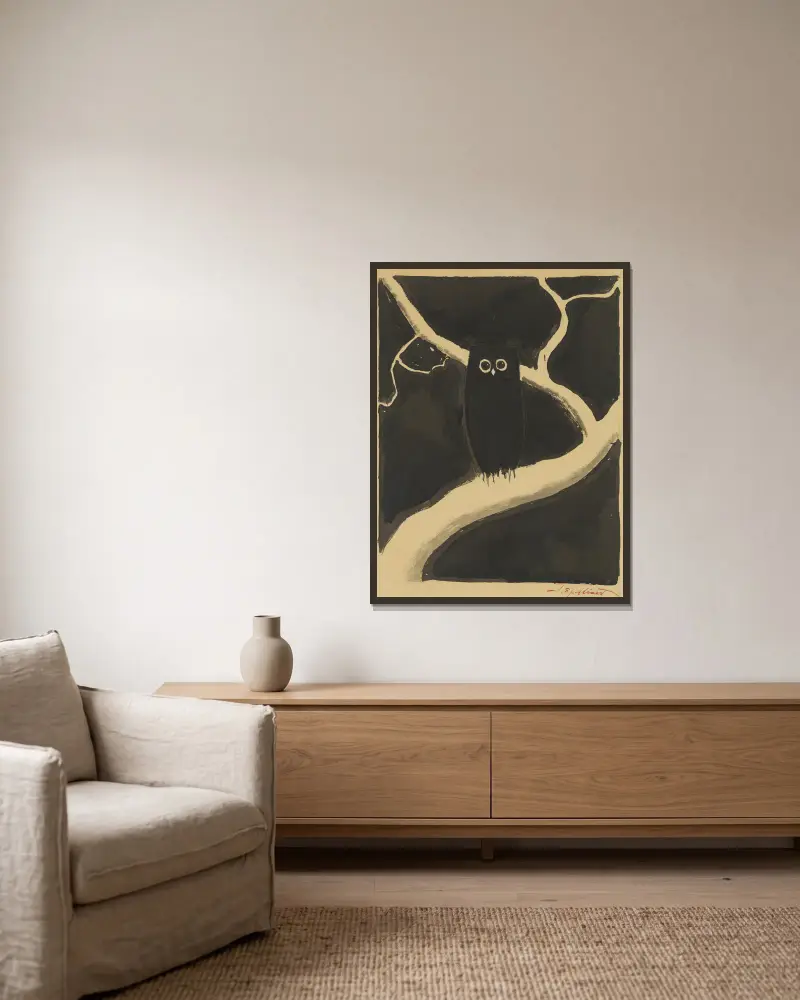 Die Eule von Léon Spilliaert gerahmt an einer Wand