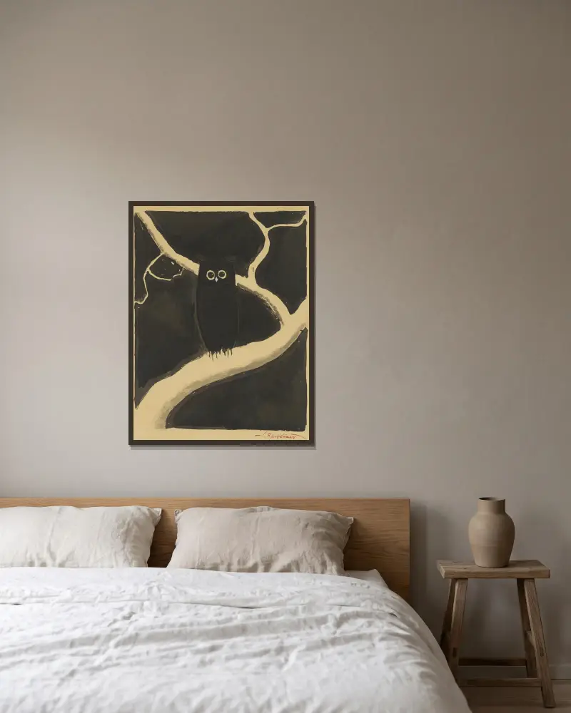 Die Eule von Léon Spilliaert gerahmt an einer Wand