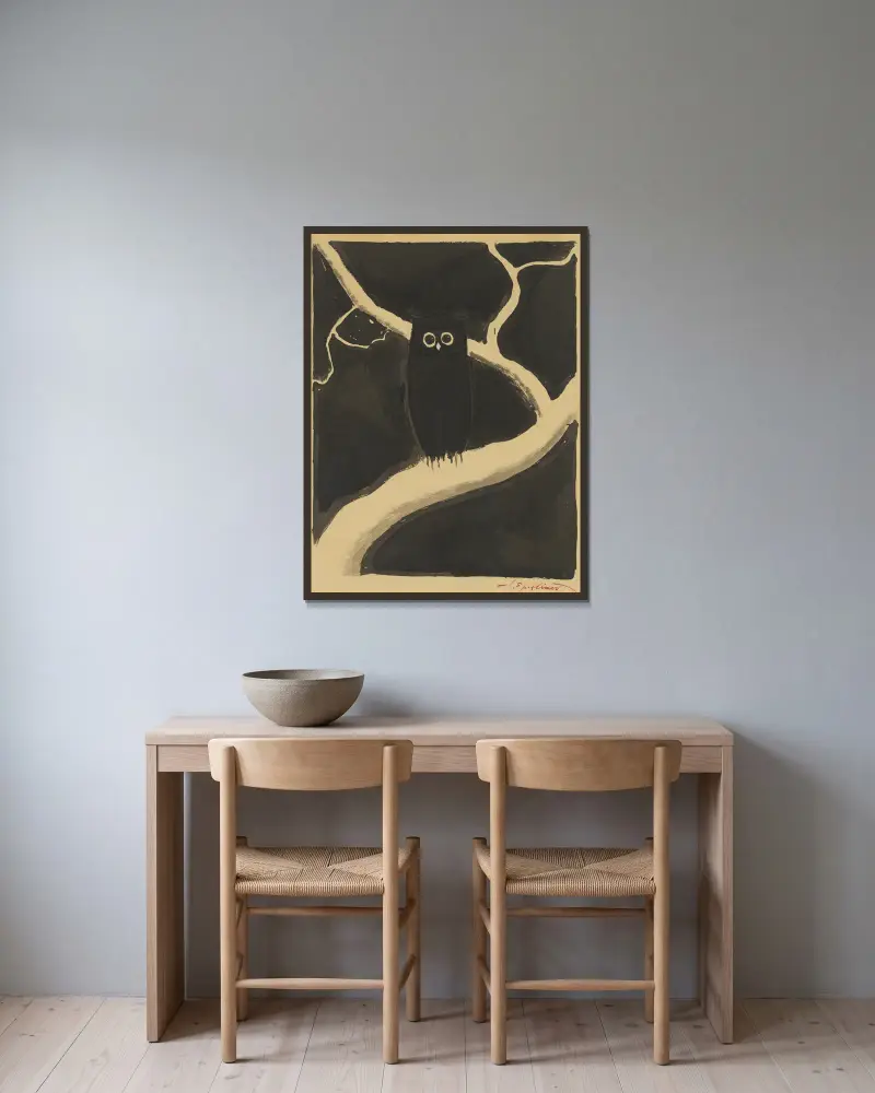 Die Eule von Léon Spilliaert gerahmt an einer Wand