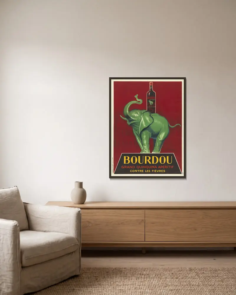 Bourdou grand quinquina apéritif contre les fièvres av Leonetto Cappiello inramad på en vägg