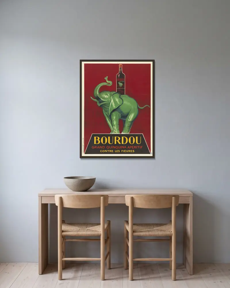 Bourdou grand quinquina apéritif contre les fièvres av Leonetto Cappiello inramad på en vägg