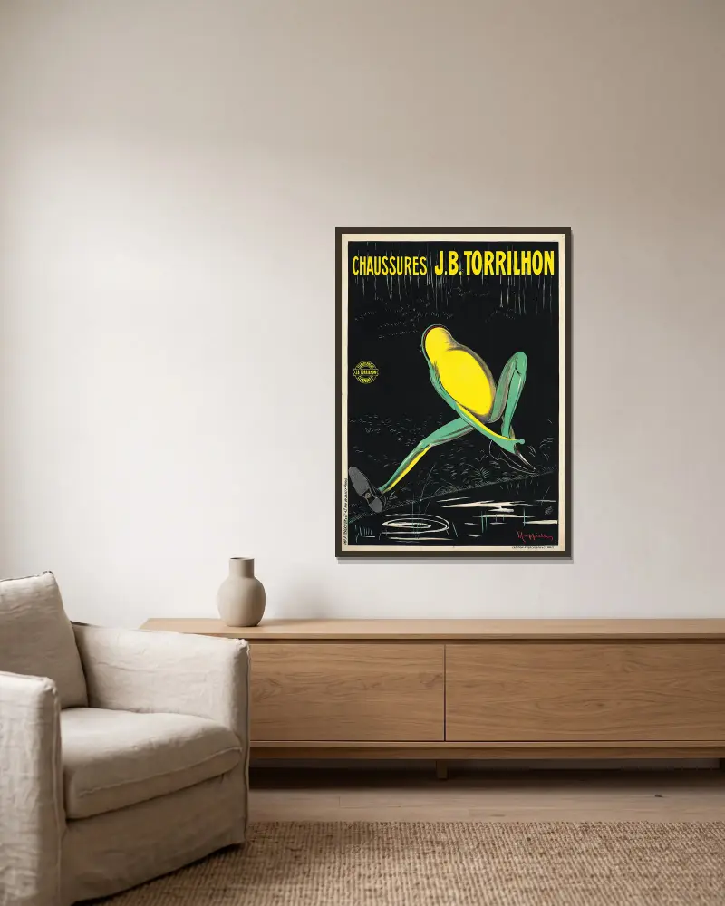 Chaussures J.B. Torrilhon av Leonetto Cappiello inramad på en vägg