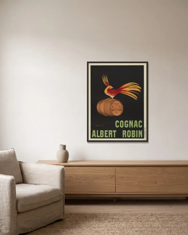 Cognac Albert Robin av Leonetto Cappiello inramad på en vägg