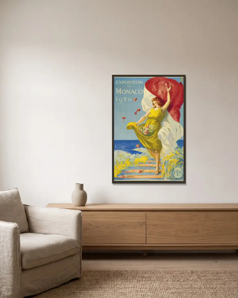 Exposition De Monaco av Leonetto Cappiello inramad på en vägg