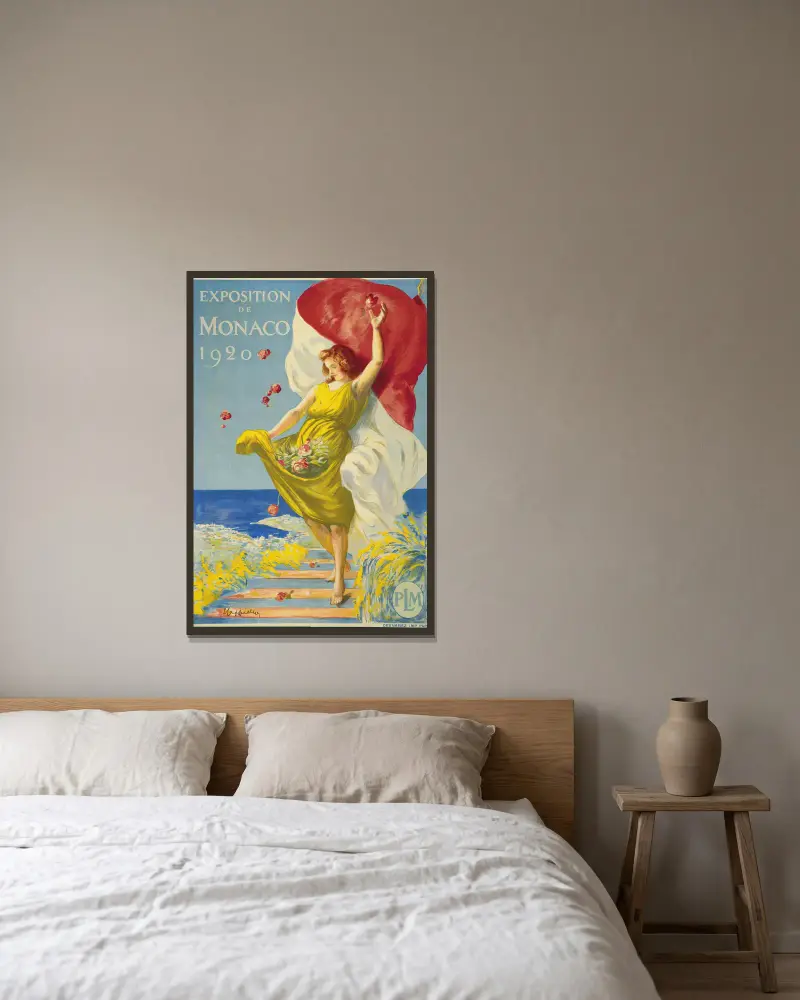Exposition De Monaco av Leonetto Cappiello inramad på en vägg