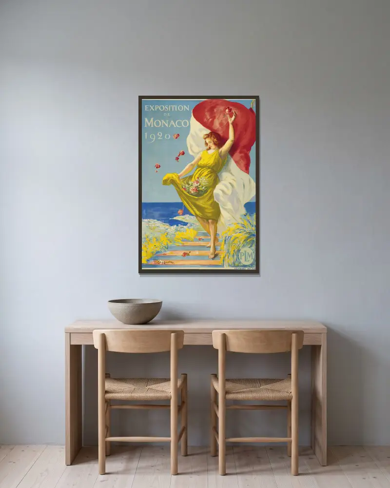 Exposition De Monaco av Leonetto Cappiello inramad på en vägg