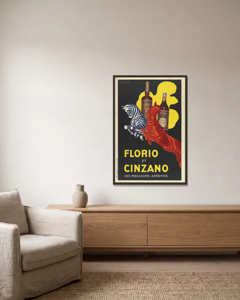 Florio et Cinzano, les meilleurs apéritifs av Leonetto Cappiello inramad på en vägg