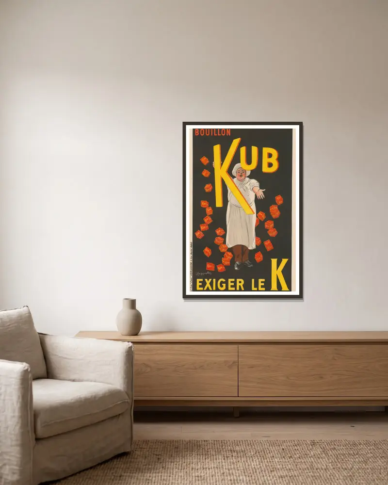 Kub. Exigez le kub av Leonetto Cappiello inramad på en vägg