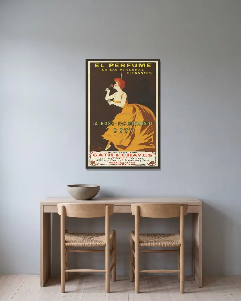 La Rose Jacqueminot Coty av Leonetto Cappiello inramad på en vägg