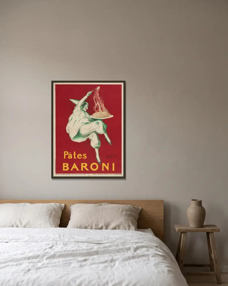 Pâtes Baroni av Leonetto Cappiello inramad på en vägg