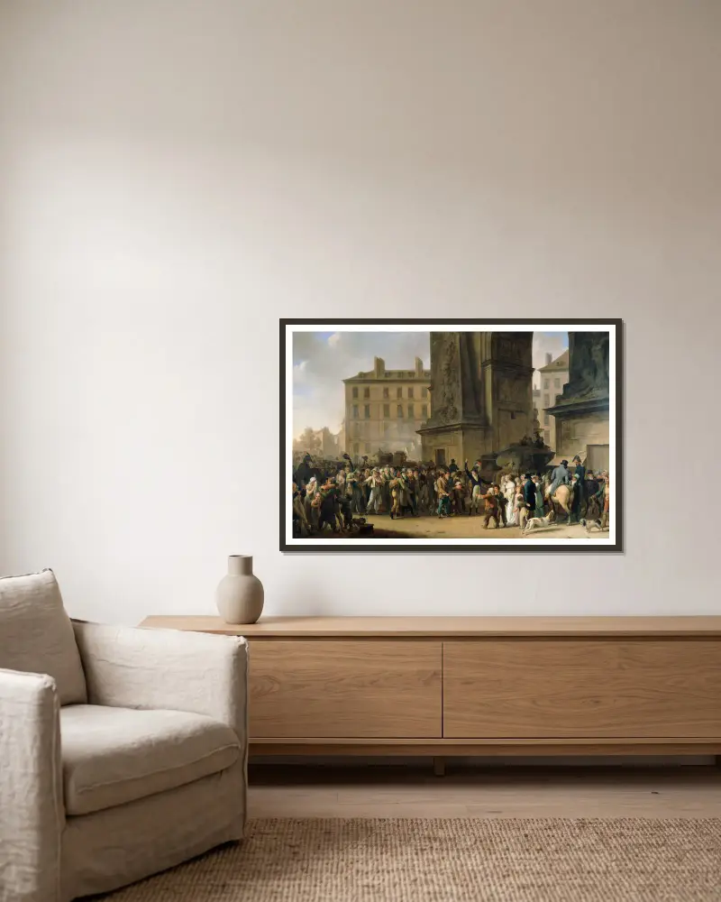 Die Rekruten von 1807 ziehen an der Porte Saint-Denis vorbei von Louis-Léopold Boilly gerahmt an einer Wand