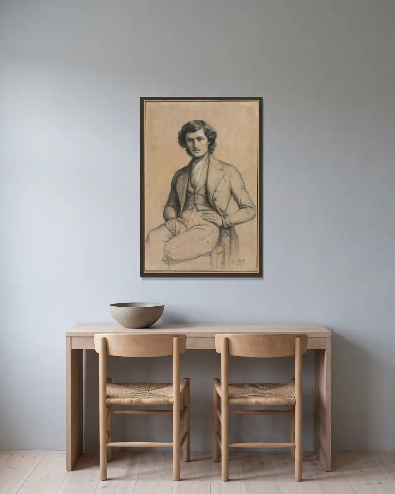 Porträtt av en ung man av Louis-Léopold Boilly inramad på en vägg