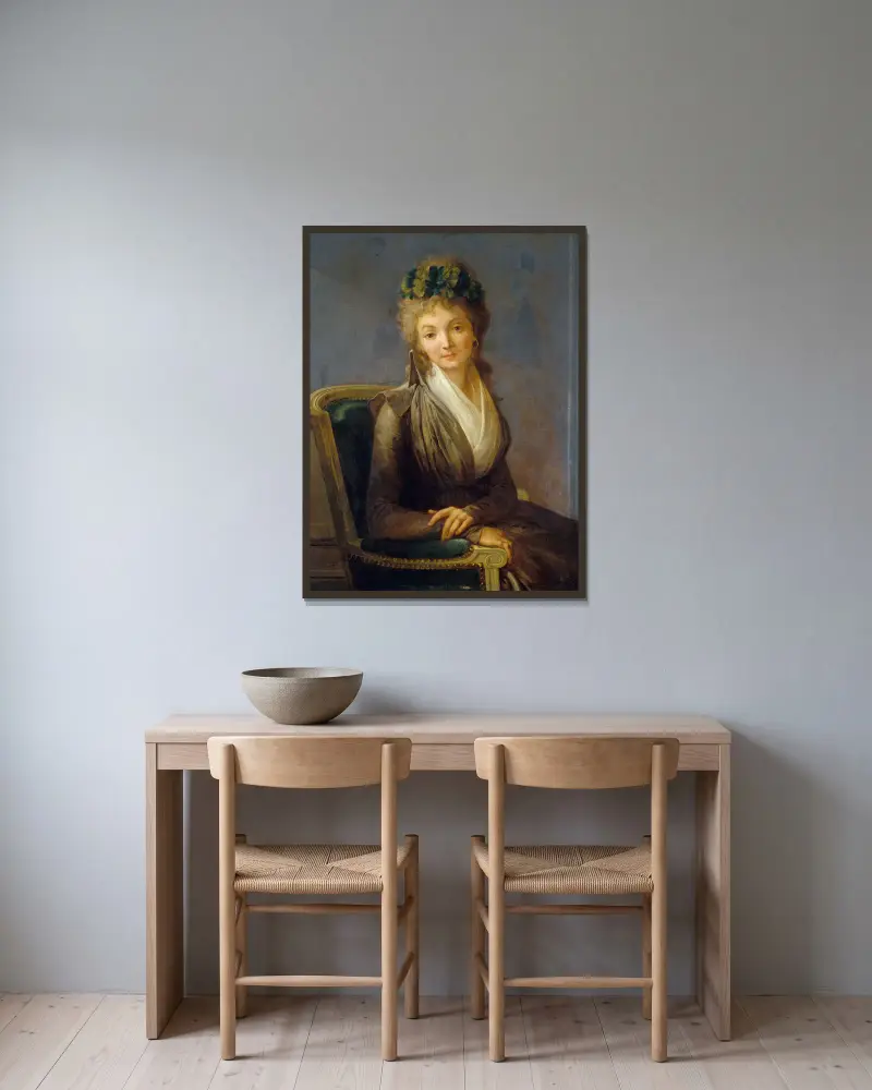 Portrait présumé de Lucile Desmoulins av Louis-Léopold Boilly inramad på en vägg