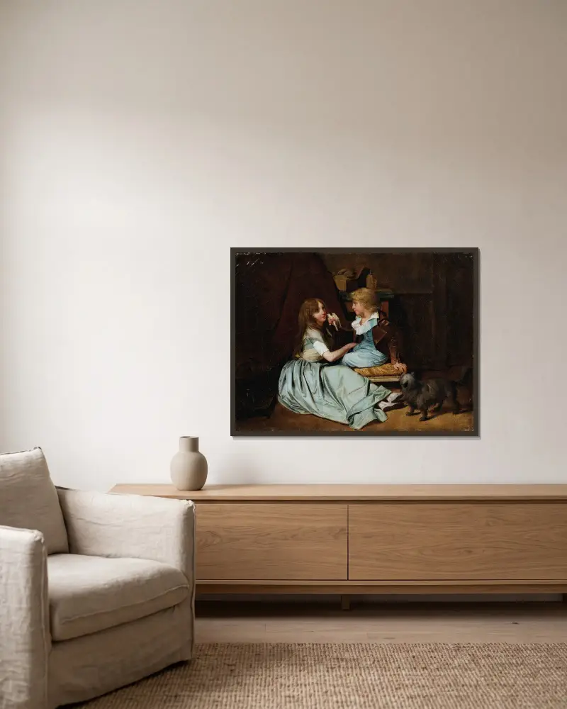 The Cherished Dove av Louis-Léopold Boilly inramad på en vägg