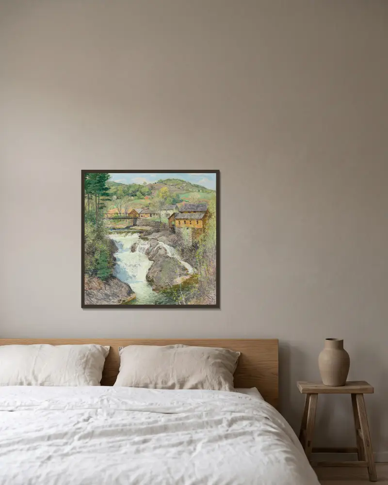 Die Wasserfälle von Willard Leroy Metcalf gerahmt an einer Wand