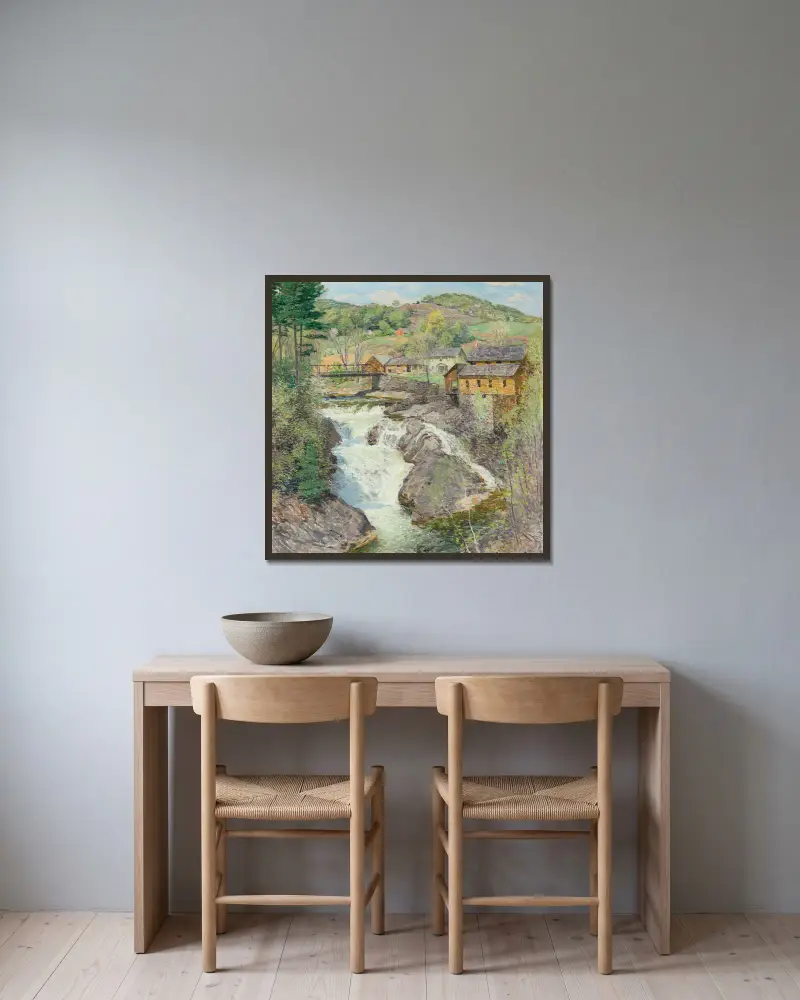 Die Wasserfälle von Willard Leroy Metcalf gerahmt an einer Wand
