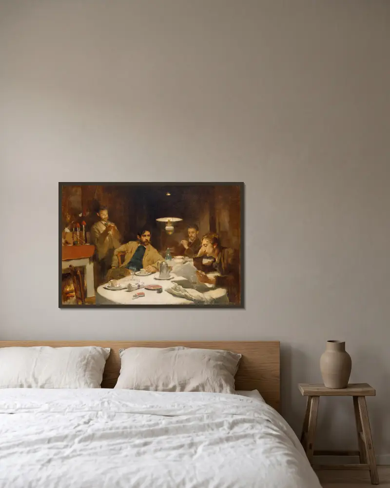 The Ten Cent Breakfast av Willard Leroy Metcalf inramad på en vägg