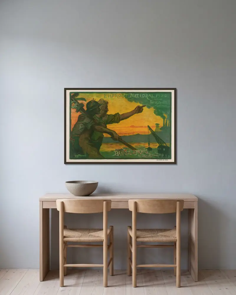 Banque nationale de Paris et des Pays-Bas von Lucien Lévy-Dhurmer gerahmt an einer Wand