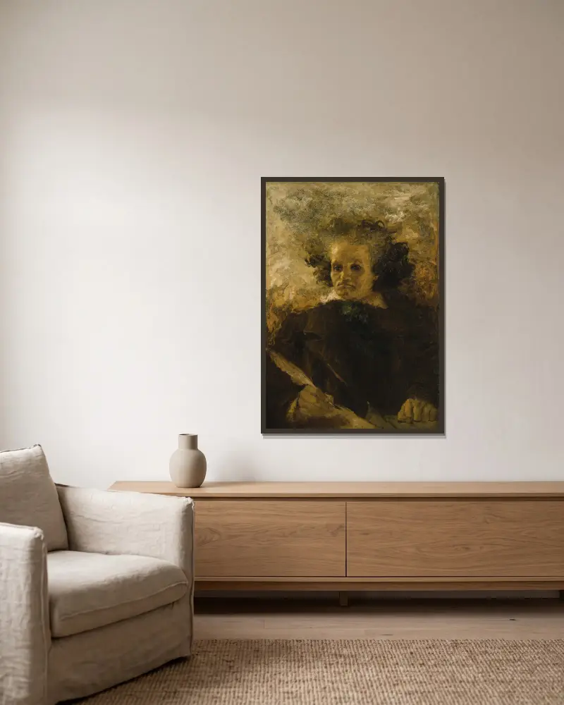 Beethoven holding a quill av Lucien Lévy-Dhurmer inramad på en vägg