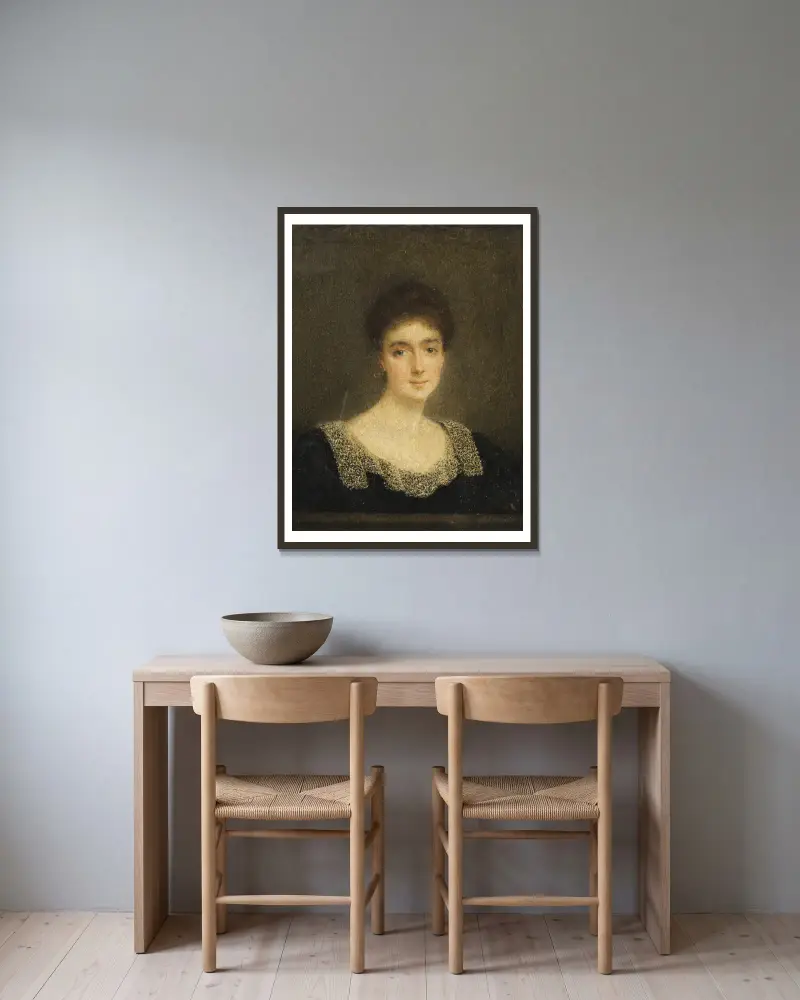 Förmodat porträtt av Marguerite de Schickler, grevinna Hubert de Pourtalès av Lucien Lévy-Dhurmer inramad på en vägg