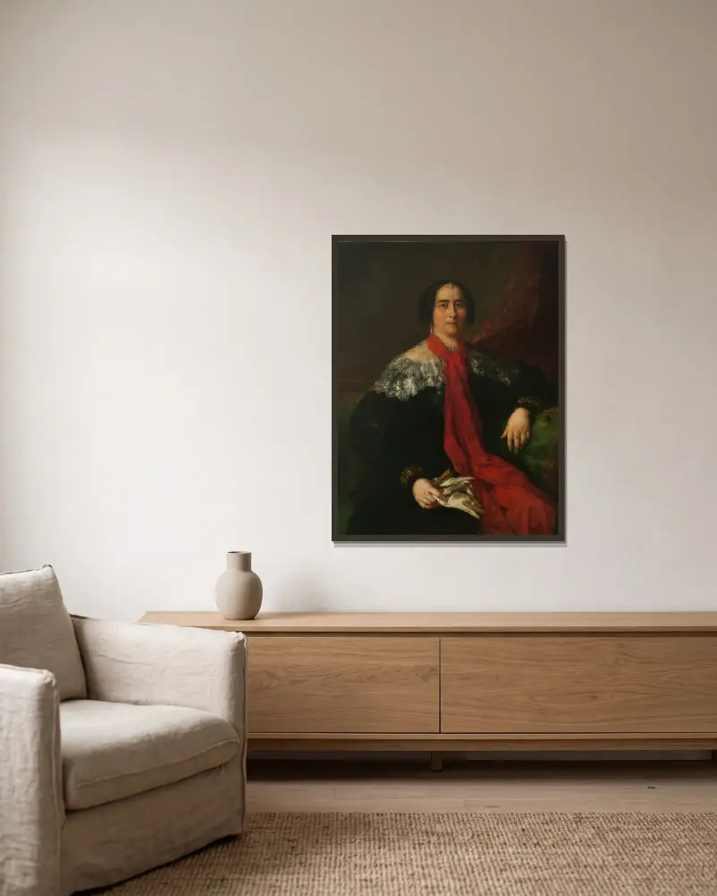 Dama española (Retrato de una dama desconocida) av Vicente López Portaña inramad på en vägg