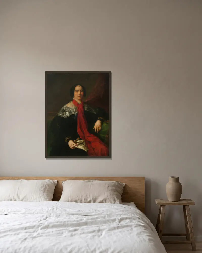 Dama española (Retrato de una dama desconocida) av Vicente López Portaña inramad på en vägg