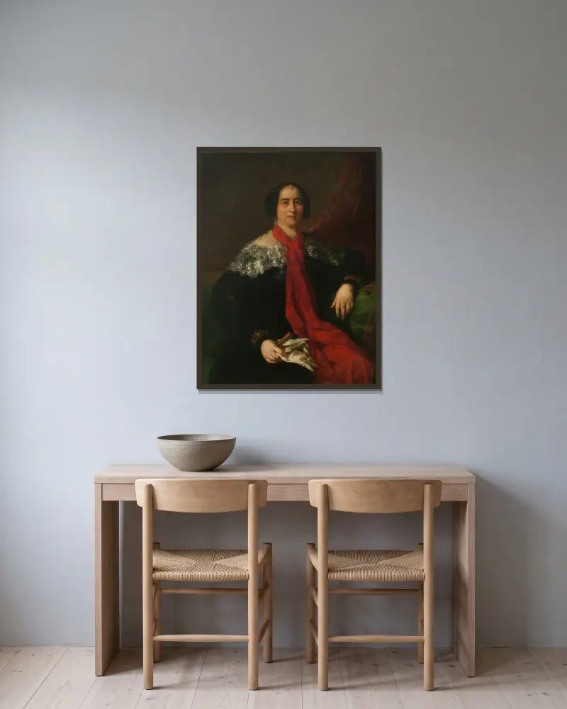 Dama española (Retrato de una dama desconocida) av Vicente López Portaña inramad på en vägg