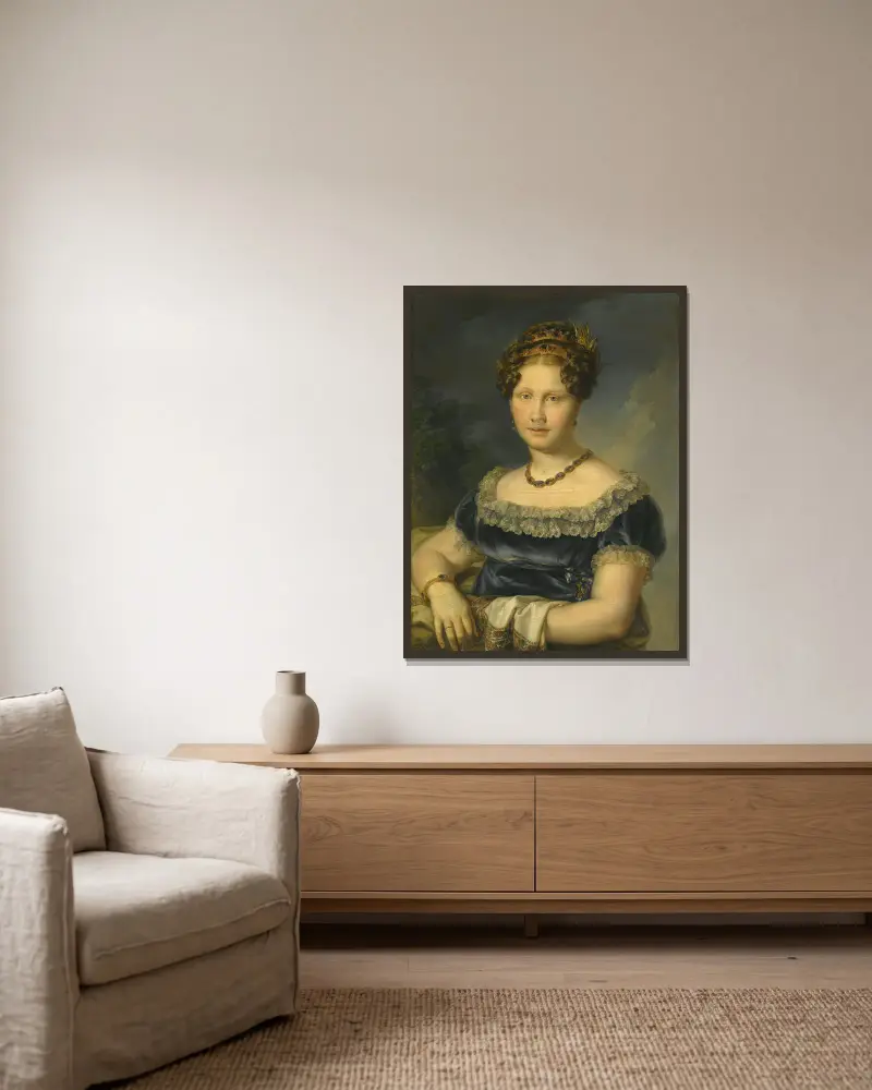 Porträt der Infantin Luisa Carlota de Borbón, Prinzessin beider Sizilien von Vicente López Portaña gerahmt an einer Wand