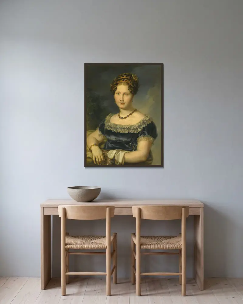 Porträt der Infantin Luisa Carlota de Borbón, Prinzessin beider Sizilien von Vicente López Portaña gerahmt an einer Wand