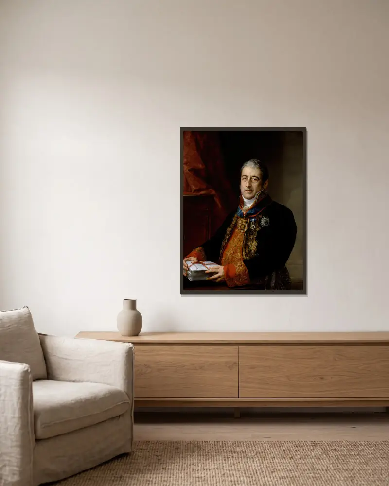 Porträt von Juan Miguel de Grijalba von Vicente López Portaña gerahmt an einer Wand
