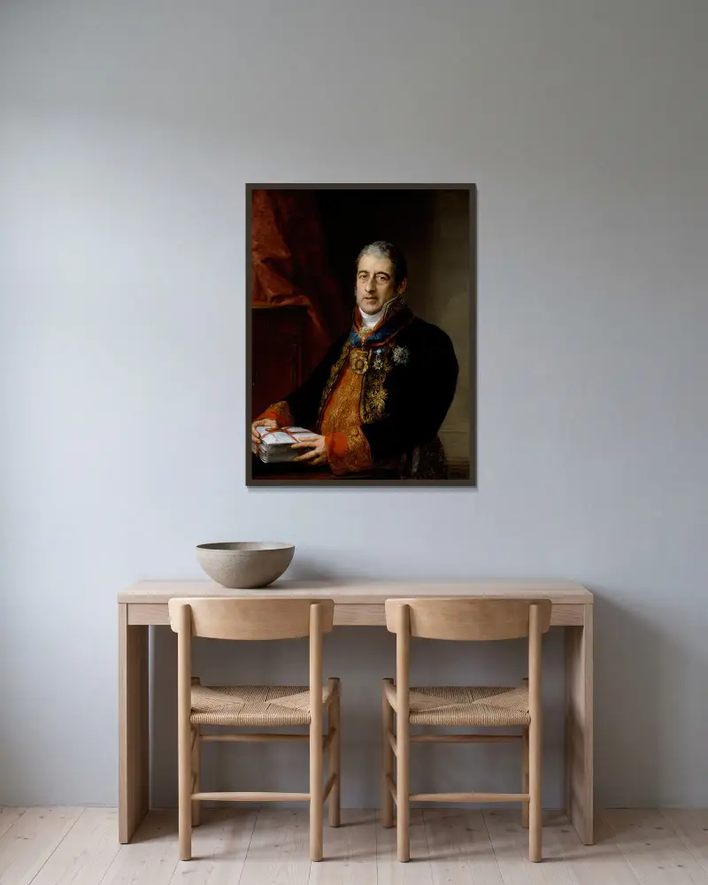 Porträt von Juan Miguel de Grijalba von Vicente López Portaña gerahmt an einer Wand