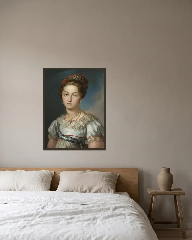 Porträt von Maria Josefa Amalia von Sachsen, Königin von Spanien von Vicente López Portaña gerahmt an einer Wand