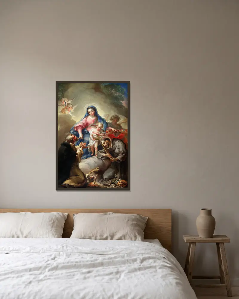 Jungfru Maria med Franciskus och Dominikus av Vicente López Portaña inramad på en vägg