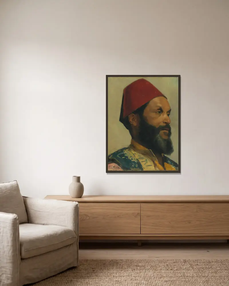 Porträtt av en turkisk man av Edwin Lord Weeks inramad på en vägg
