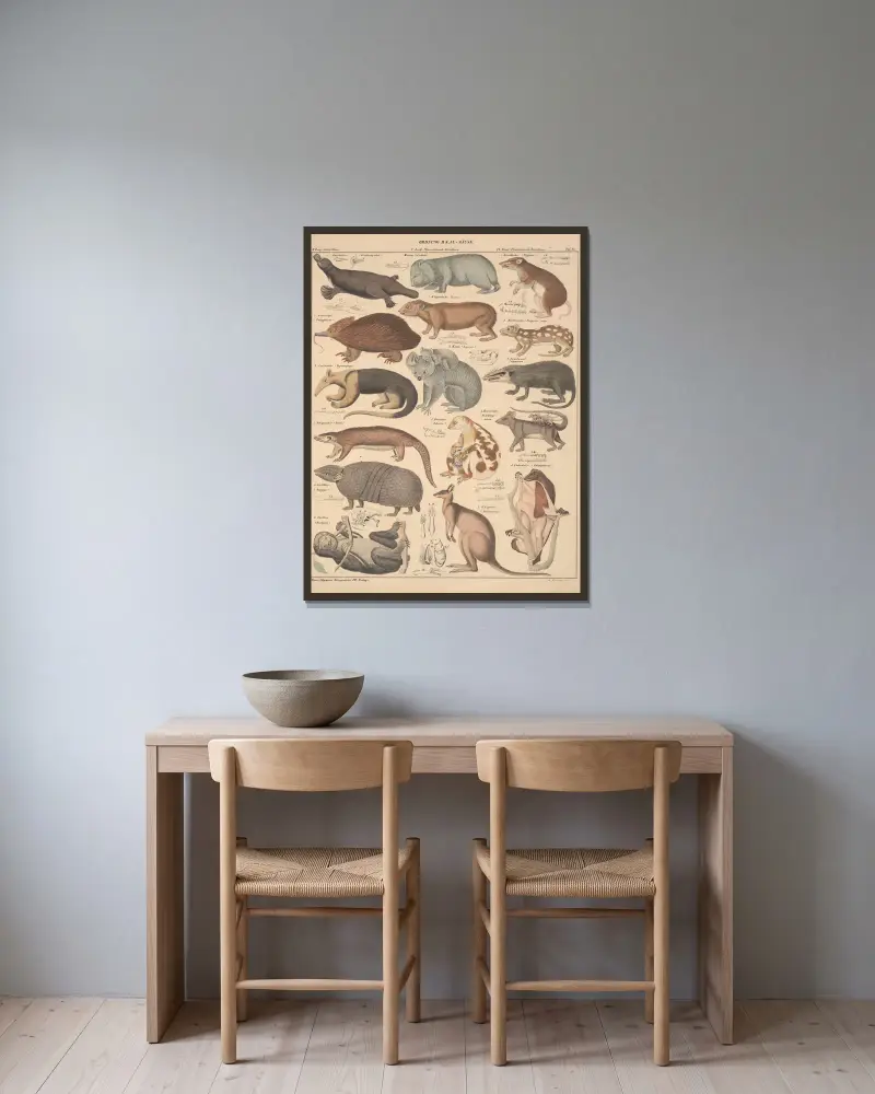 Illustrationer till Okens allmänna naturhistoria för alla stånd, plansch 134 av Lorenz Oken inramad på en vägg