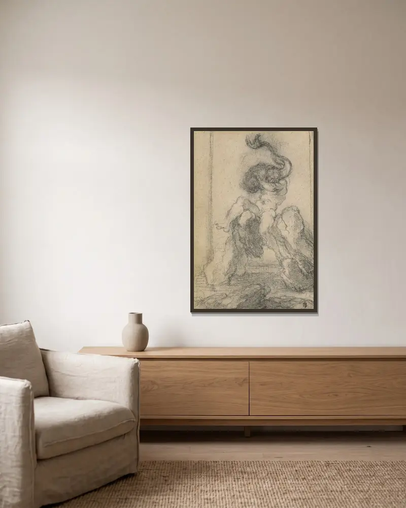 Meeresgott mit Delphin von Gian Lorenzo Bernini gerahmt an einer Wand