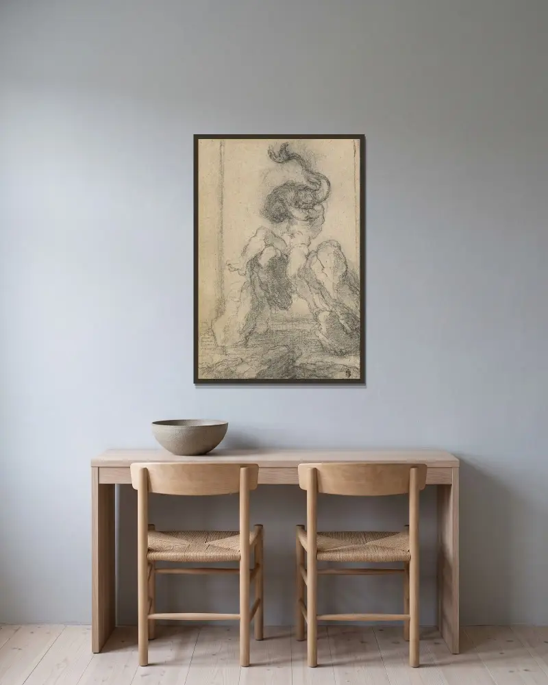 Meeresgott mit Delphin von Gian Lorenzo Bernini gerahmt an einer Wand