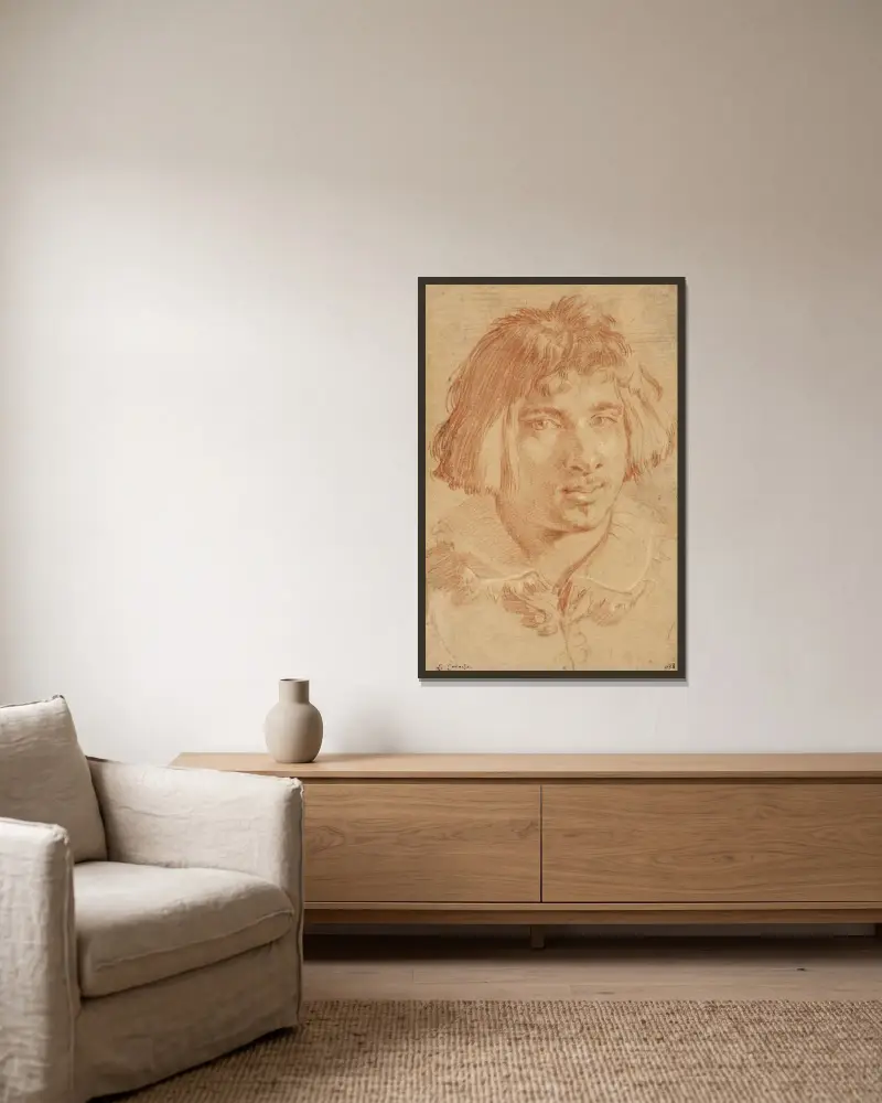 Porträt eines jungen Mannes von Gian Lorenzo Bernini gerahmt an einer Wand