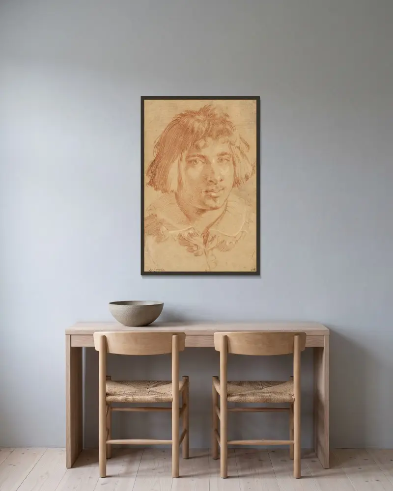 Porträt eines jungen Mannes von Gian Lorenzo Bernini gerahmt an einer Wand